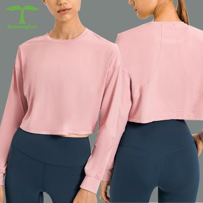 China Breathable Jacquard Yoga Suit Loosen Quick Dry Sports Sheath Long Tops Womens Outdoor Fitness Yoga Tops for sale