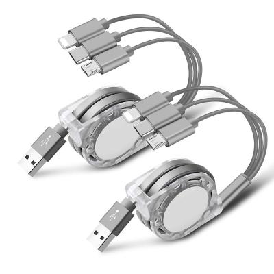 China Mobile Phone 1M Charging Cable 3 Multi IN 1 Retractable USB Charger Cable With IP Type C USB Micro 3A For iPhone iPad Mini Pro Air Tablets for sale