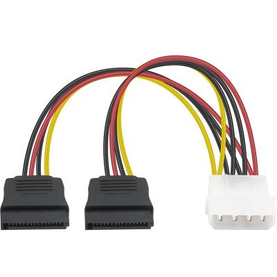 China HDD Molex SSD To SATA Power Adapter 10 Inch Molex IDE 4Pin To Dual 15Pin SATA Power Splitter Cable For HDD SSD for sale