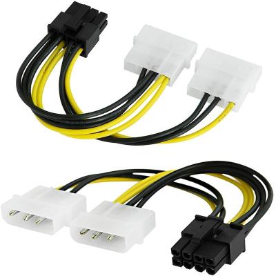 China Mining 6 Inch 8 Pin Pcie To Dual 4 Pin Video Graphics Card Power Cable Molex Power Cable Adapter 15CM for sale