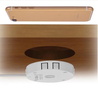 China Invisible Qi Built-in Furniture Qi Wireless Charger 15W Under Table Long Distance Embedded Qi Charging Airport Desk Table for sale