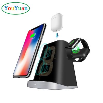 China Qi T3 3 in 1 Wireless Charger for Apple Watch Airpods Qi Wireless Fast Charger 10W Phone Holder for sale