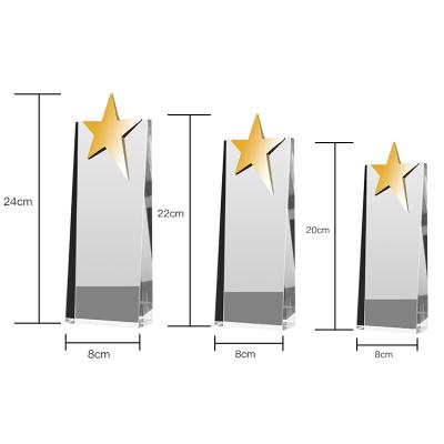 China Europe Souvenir Gift Crystal Glass Trophy With Metal Custom Star Glass Trophy Awards MJW-FH0353 zu verkaufen