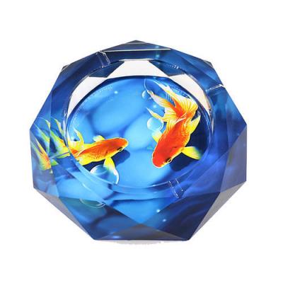 China Europe Custom Printed Octagonal Crystal Ashtray Custom Logo K9 Glass Crystal Ashtray Creative Advertising Promotion à venda