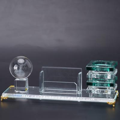 中国 China Customized Corporate Business Crystal Three-piece Gift Stand Wholesale Card Holder Pen Holder Crystal Pen Holder 販売のため