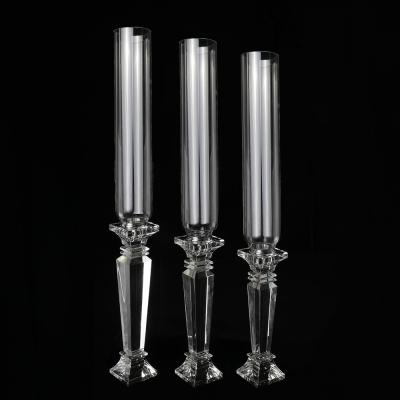 China FH-168 Weddings Crystal Cylinder Tall Glass Candle Holder Pillar Candlestick for sale