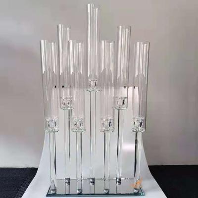 China 2022 New Crystal Wedding 7 Head 2022 Arm Candle Holder Wedding Acrylic Glass Candlestick Table Centerpiece Clear for sale