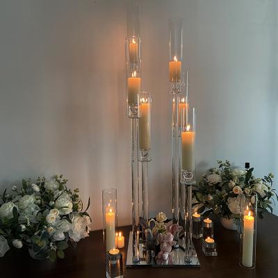 China 2022 Home Decoration Gold Wedding Candle Holder Luxury 6 Pillar Crystal Candlestick With Glass Tube for sale