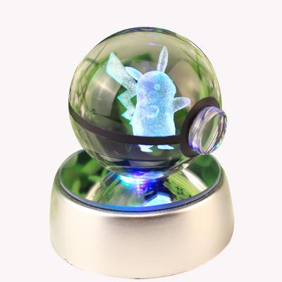 Cina 2022 Dropshipping China Customizable Wholesale 3D Crystal Engraving Wobbuffet Pok Monday Ball With LED Opal Base For Birthday Gift in vendita