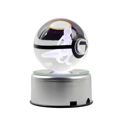 China Europe Drop Shipping 3d Cartoons Laser Engrving Ball Crystal Rayquaza Led Crystal Ball Pokeball Toy zu verkaufen