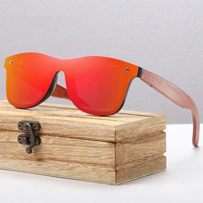 China Newest Fashion Sunglasses Sunway Eyewear Custom Made Eco Friendly Wooden Logo Mirrored Lenses One Piece Polarized Sunglasses for sale