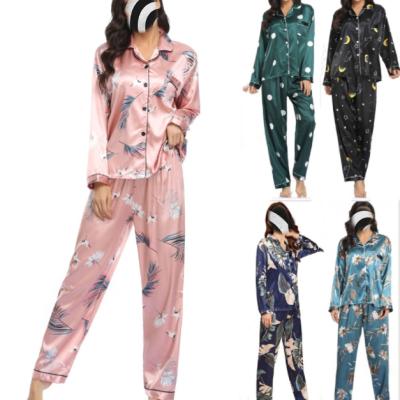 China Europe and America QUICK DRY 2pcs hot set long sleeve satin ladies pajamas with long pants ZGJ-0265 for sale