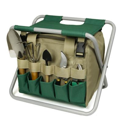 China Folding Outdoor Multifunctional Portable Folding Garden Stool And Tool Bag Set ZGJ-0408 for sale