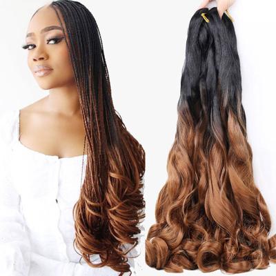 China Synthetic Looose French Wave Curls Braiding Hair 24 Inches Loose Wave Crochet Hair Ombre Spiral Curls Braids Pre Stretched Bulk Extensions for sale