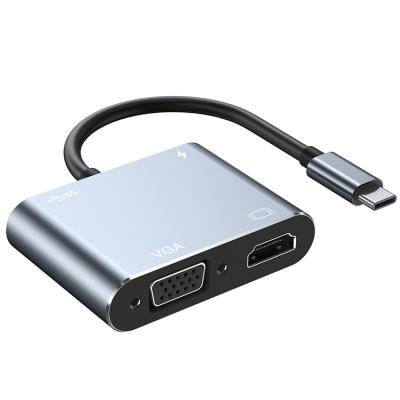 China 2021 USB Type-C Hub Support Nintendo Switch Metal 4 in 1 Multifunctional Adapter Type C to 4K HD VGA USB3.0 PD Hub for sale