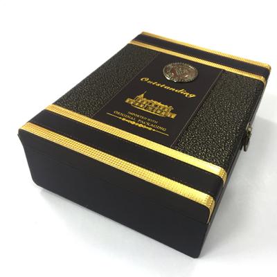 China Portable Retro Double Red Wine Box French Red Wine Gift Box Stain Leatherette Wine Leather Tanning Box for sale