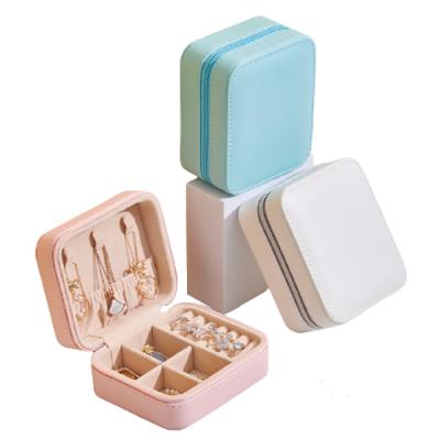 China Creative Portable Jewelry Box PU Material Jewelry Storage Box Earrings Simple Leather Jewelry Box Earring Rings Small Jewelry Box for sale