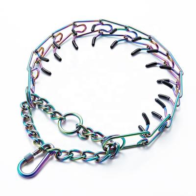 China Viable Dog Gold Wedge Fork Chain Collars Pinch Metal Choke Fork Training Collar For Dogs for sale