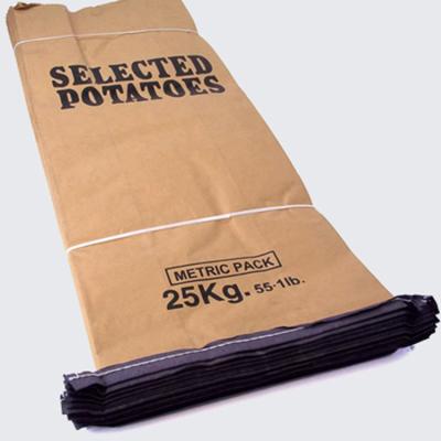 China Biodegradable Sewn Bottom Kraft Paper Bag For 25kg Powder Product for sale