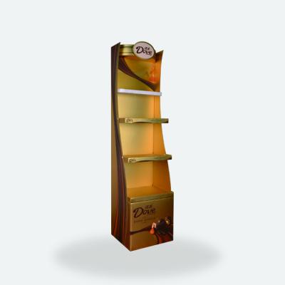 China Cardboard Corrugated Custom Cardboard Display Stands With Gold Paper Material , Chocolate Bar Display Stand for sale