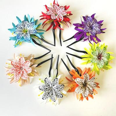 China Cloth+Foam spider lily plumeria hair pick foam hair accessories artificial island tiara frangipani hibiscus ear floral accessories for sale