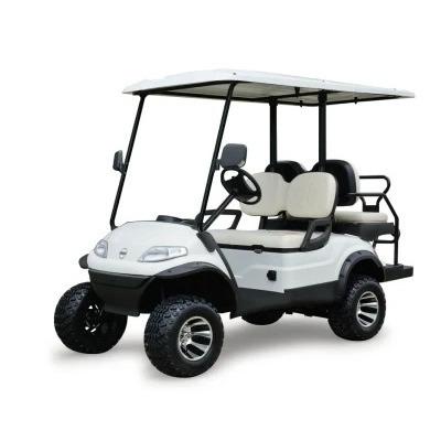 China High Tensile Steel Welded + PP Engineering Plastics 4 Seaters Lifted Electric Sightseeing Golf Car With Rear Seats for sale