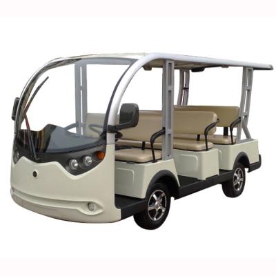 China Welded High Tensile Steel + PP Engineering Plastics 8 Seater Electric Golf Car Sightseeing Bus Trolley Without Doors 48V AC System for sale