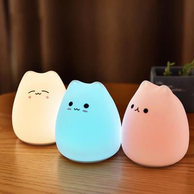 China Modern Small Night Lamp Colorful Silicon Cat LED Night Light For Children Kids Table Lamp Bedroom Light Faucet Changing Night Light for sale