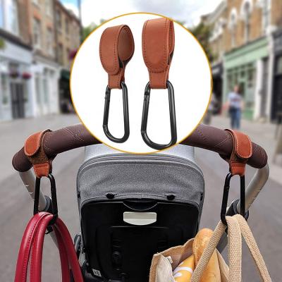 China High Quality Black Logo Brown Stroller Hooks Customized Bymode By Baby Style Premium Leather Stroller Clip Straps for sale