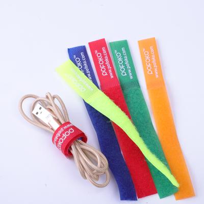 China Sustainable Customized Logo Printed Hook And Loop Cable Tie Strap for sale