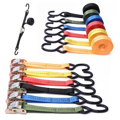 China Transportation.moving.shipping.storage 1 inch polyester cargo lashing belt with S hook down ratchet tie strap for car emergency towing for sale