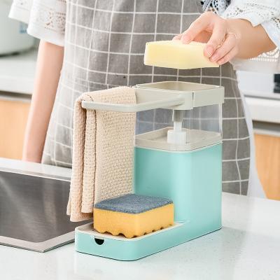 China 2020 New Multi-Function Dishwashing Brush Lazy Pot Squeeze Automatic Liquid Detergent Box Sink With Towel Rack Rack for sale