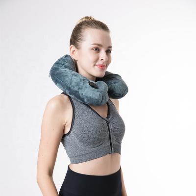 China Magnetic Lightweight Folding Travel Inflatable Neck Pillow With Self Inflating Button With Heating Function for sale