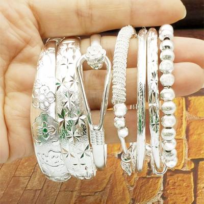 China August jewelry shiny polished hot-selling high bangle silver bohemian gypsophila s925 silver bangle for sale