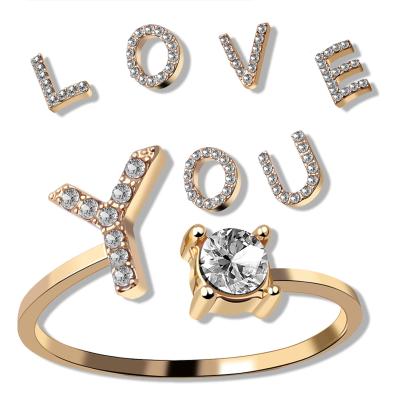 China 26 Wholesale Hot Sale CLASSIC Diamond Ring Jewelry August Fashion Opening Alloy Creative Ring Letters for sale