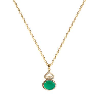 China August Jewelry Wholesale Hot Sale High Shiny Polished Steel Green Titanium Stainless Steel Gem Squash Ladies Necklace for sale