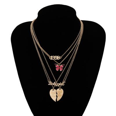 China High polished shiny creative butterfly temperament letter necklace ladies All-match jewelry August heart-shaped geometric color necklace for sale