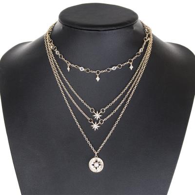 China High August Jewelry Shiny Polished Hot-selling Creative Diamond-studded Pendant Necklace Sweater Chain Bohemian Skin Star Disc Necklace for sale