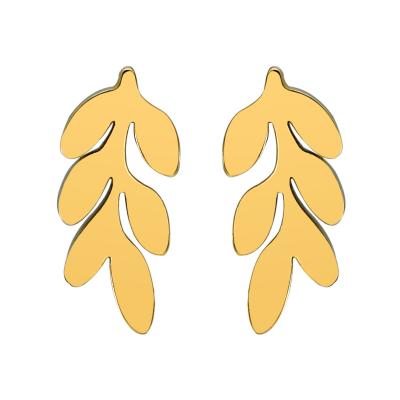 China August New Jewelry Shiny Polished Titanium Steel Leaf High Ear Studs Stainless Steel Personality Cool Small Leaf Hypoallergenic Earrings for sale