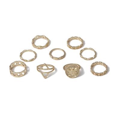 China Hot-selling hot-selling 9-piece alloy letter geometric cavity multi element ring augus high polished jewelry for sale