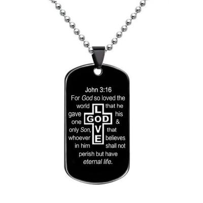 China CLASSIC Stainless Steel Cross Military  Necklace Simple Cross Pendant Send Men Gift Military  Necklace Lettering Love Tiger for sale