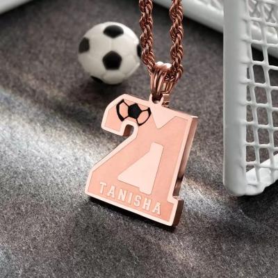 China Casual/Sporty Custom Soccer Number Necklace With Name High Quality Stainless Steel Waterproof Engraving Name Football Soccer Pendant Necklace for sale