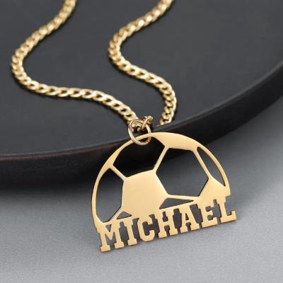 China CLASSIC Fashion Football Sports Wind Rugby Cut Name Necklace Stainless Steel Men Gift Name Cut Pendant Necklace for sale