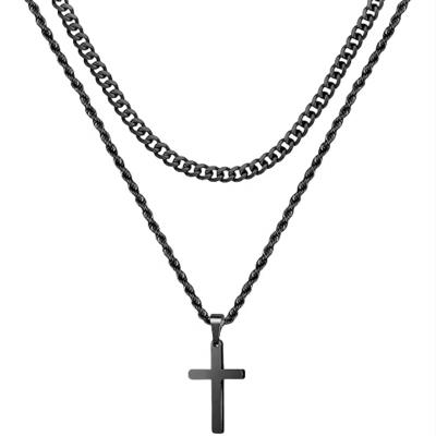 China CLASSIC Men's Double Decker Cross Necklace 18k Stainless Steel Necklace Fit Men's Boy Gift Necklace  Hip Hop Trend Cross Boy Pendant for sale