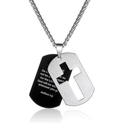 China CLASSIC Men Necklace Stainless Steel Black Military Cutout Cross Pendant Necklace Boy Gift Stainless Steel Lettering Necklace for sale