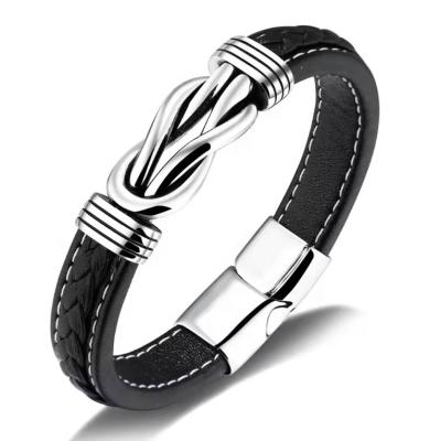 China TRENDY Vintage Stainless Steel Woven Bracelet for Men and Women Lettering Bracelet Couples Gift Bracelet Black for sale