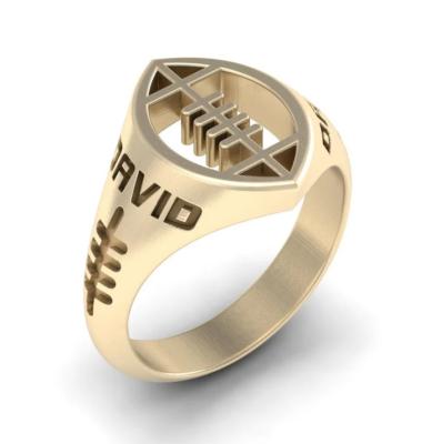 China Fashion Fashion Sports Style Stainless Steel Hollowed Out Football Ring Custom Personalized Lettering Carved Hipster Couple Wedding Ring for sale