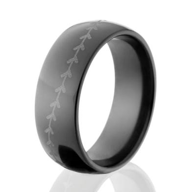 China Fashion Sport Wind Carved Tungsten Steel Baseball Football Graphic Ring Custom Engraved Black Gold Plated Hipster Sport Dad Gift Ring for sale