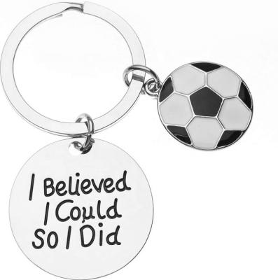 China Sports Sports Style Greased Football Round Brand Pendant Stainless Steel Key clasp Custom Personalized Engraved Text Sports Key clasp for sale