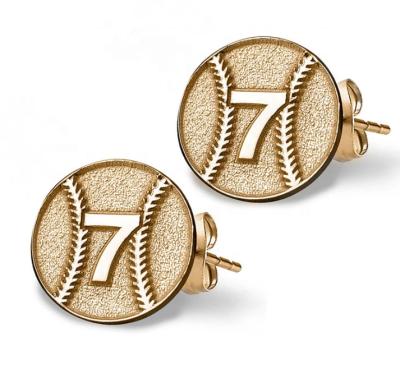 China Fashion Sport Stainless Steel Baseball Personality Digital Stud Earrings Custom Plated 18 k Gold Steel Rose Gold Women Fashion  Earrings for sale